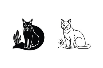 Desert Cat Line Art Two feline silhouettes, minimalist design