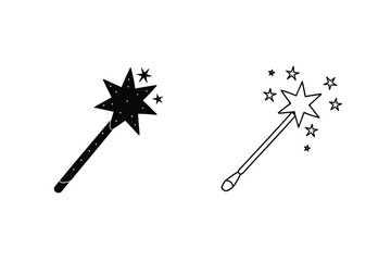 Magic Wand Icons Star, Sparkle, Wizardry, Fairy, Witchcraft, Enchantment, Sorcery, Fantasy, Design, 