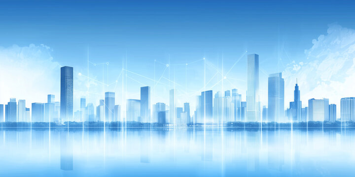 Cloud Data Connection Across Multiple Company Buildings, Futuristic Digital Network, Smart City Infrastructure, Corporate IT Systems, High-Tech Communication, Business Cloud Computing, Data Exchange