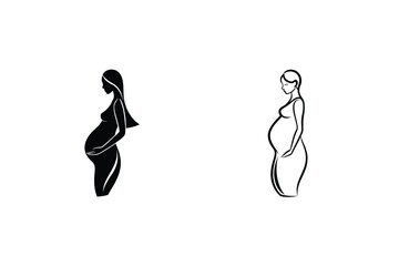 Pregnant Woman Silhouettes Motherhood, Pregnancy, Maternity, Baby, Line Art