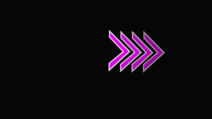 Pink directional  arrow moving animation right  on black background.roadside signboard.