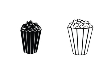 Popcorn Icons Movie Snack, Cinema Food, Black and White