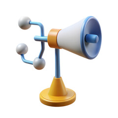 Scientific equipment 3D concept. Colorful retro-style megaphone with a unique design.