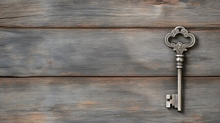 Antique Skeleton Key on Rustic Wooden Surface AI Generated