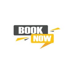 Book Now Banner, Speech Bubble, Label, Sticker isolated with white artboard.