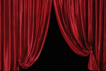 Dramatic Red Satin Curtains on Black Background