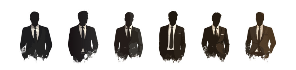 Group of Silhouettes of Businessmen in Suits Sitting in a Professional Setting with a Dark Background