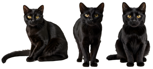 Set of  three black cat png