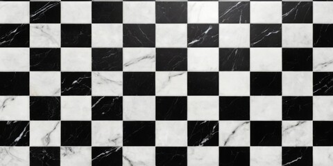 Fototapeta premium Black and White Marble Tile Checkerboard Pattern with Luxurious Glossy Finish