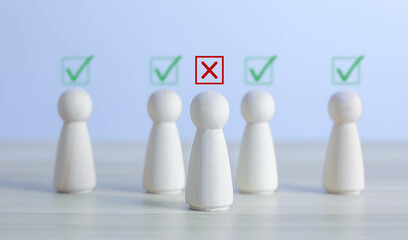 wooden block yes or no symbol and checkmark Alternative concepts, decision making, and true and...