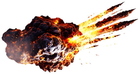 A fiery meteorite streaks across the vastness of space, glowing with intense heat as it blazes through the cosmos.