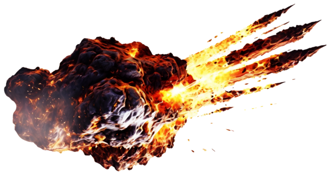 A fiery meteorite streaks across the vastness of space, glowing with intense heat as it blazes through the cosmos.