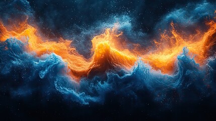 Fototapeta premium A vibrant wave formation creates a stunning visual effect, blending colors of blue and orange, evoking a sense of movement and energy