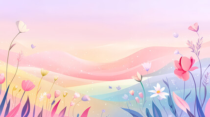 Fototapeta premium Pastel Floral Landscape Scene