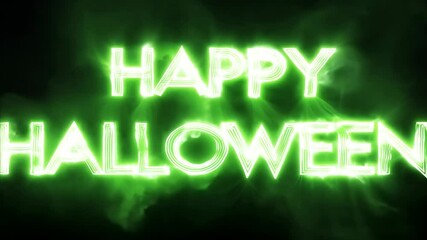 Glowing green Happy Halloween animated text with eerie spooky themed promotions