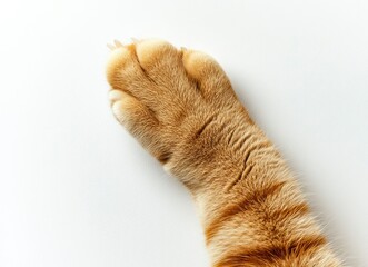 Ginger Cat Paw Extending Claws Close Up on White Background