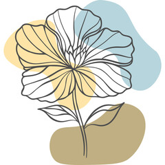 Fototapeta premium Elegant Line Art Flower Illustration with Abstract Blob Shape Background