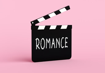Movie clapperboard announces start of romantic movie production