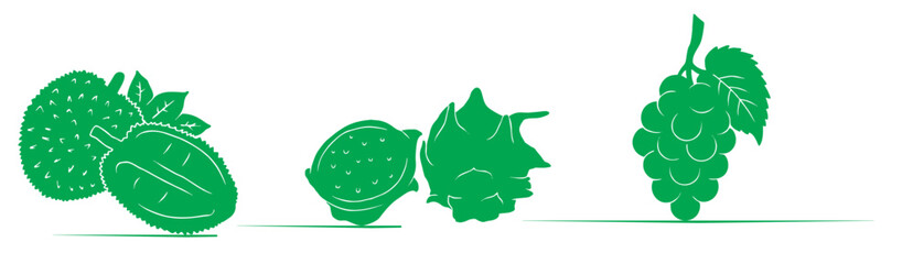 illustration vector of durian dragon fruit grapes