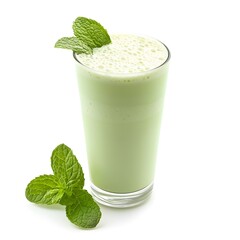Photo of a glass of milk with mint
