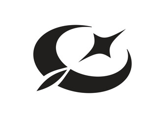 Elegant Crescent Moon with Leaf and Star Vector Symbol for Natural or Cosmic Branding