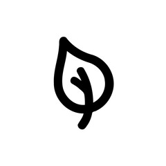 Elegant Leaf Outline Symbol on White Background