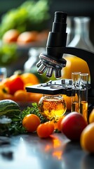 Lab Microscope Examining Fruit & Vegetable Extracts