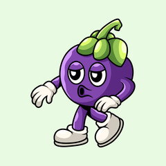 Retro cartoon mascot mangosteen fruit