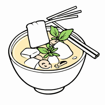 bowl of soup with tofu and chopsticks clip art preview
