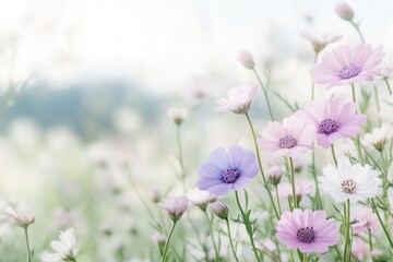 Fototapeta premium field of blossoming spring flowers in various shades of vibrant colors with ample copy space for text integration