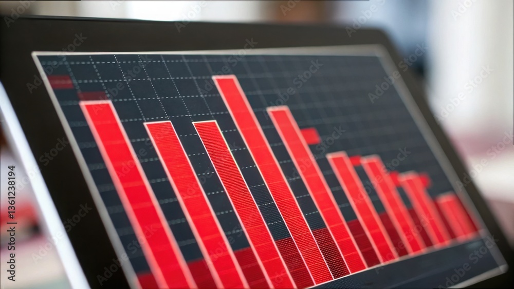Poster Declining Financial Graph Displayed on Digital Device in Red Colors
