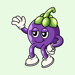 Retro cartoon mascot mangosteen fruit