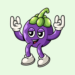 Retro cartoon mascot mangosteen fruit