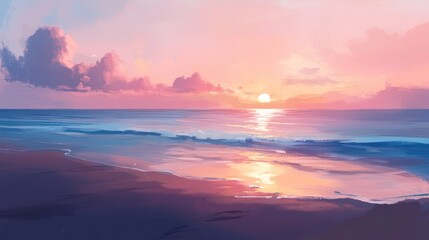 Naklejka premium Pastel sunset painting reflecting upon ocean, sky tinted with tranquil colors