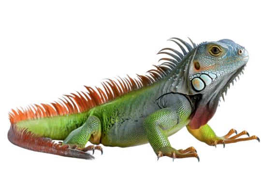 green iguana lizard reptile on white background