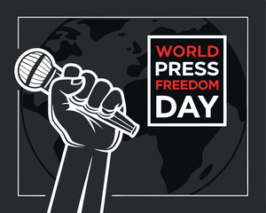 Fototapeta premium Raised Fist Holding Microphone for World Press Freedom Day: Powerful Voice.
