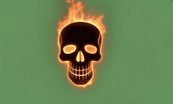 Green screen high-quality video of a sinister flaming skull burning with spectral red fire, flickering between existence and oblivion in a dark fantasy effect