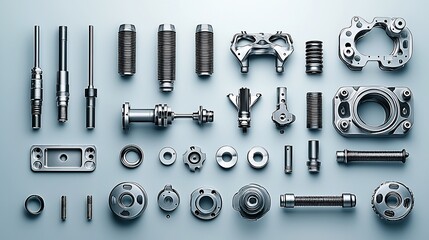 Obraz premium Metal Parts Arranged on Light Blue Surface