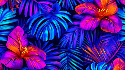 Vibrant tropical flowers and foliage pattern