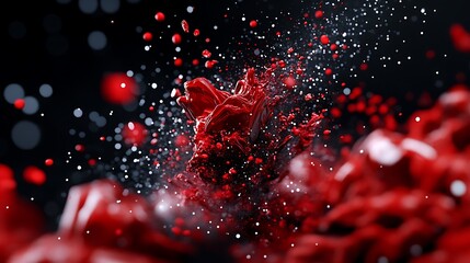 Dynamic 3D Render: Exploding Red Heart in Dark Space AI Generated