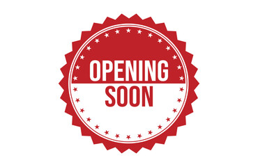 Opening soon red ribbon label banner.