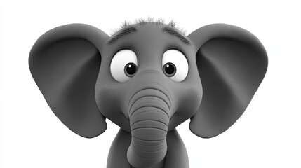 Fototapeta premium An adorable cartoon elephant stares forward with oversized ears and eyes