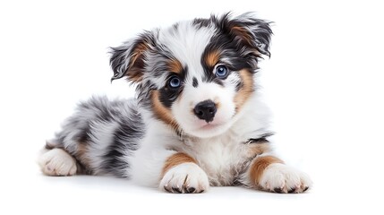 Adorable Fluffy Puppy Sitting on White Background
