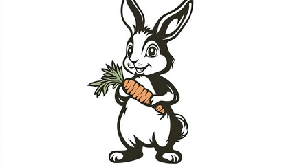 Naklejka premium A Smiling Black And White Rabbit Holding A Carrot