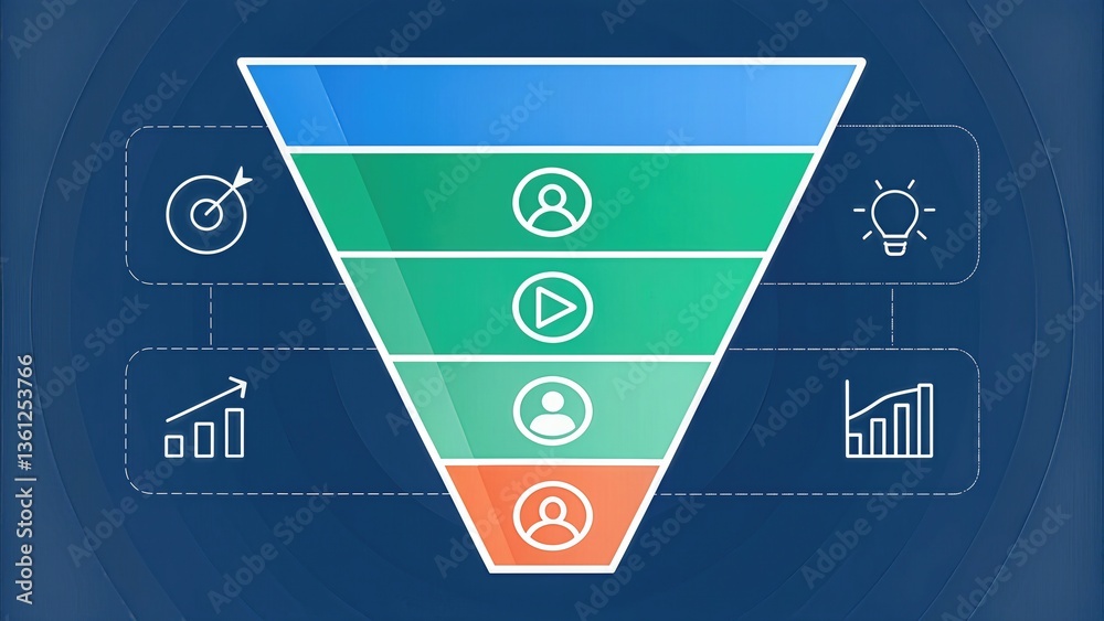 Aufkleber Marketing funnel infographic with stages and data visuals.