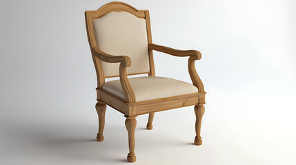 Fototapeta premium A wooden chair with a white cushion sits on a white background