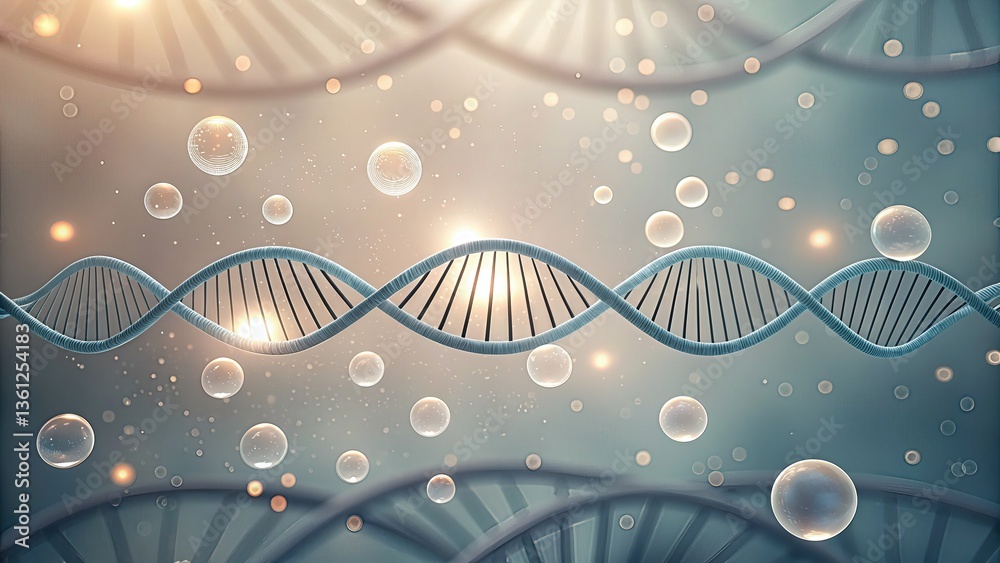 Leinwandbilder abstract representation of dna strands and bubbles in a colorful background.