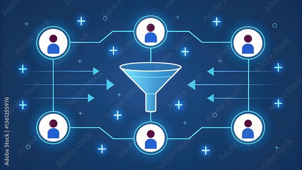 Fototapete digital illustration of a funnel system connecting multiple users.
