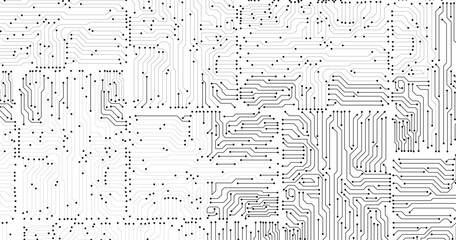 Black and white circuit electronic or electrical line with circuit board engineering technology concept vector background 