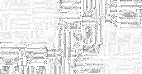 Black and white circuit electronic or electrical line with circuit board engineering technology concept vector background 